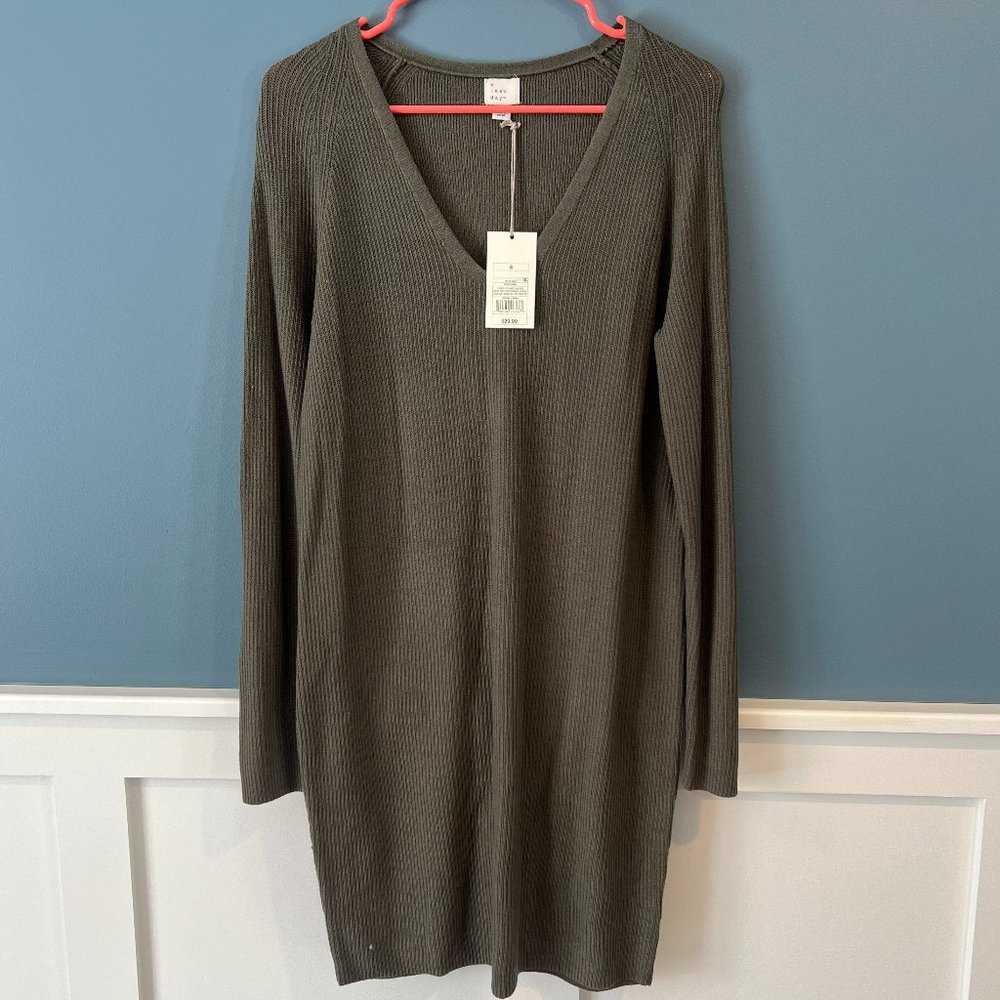 A New Day Green Ribbed Sweater Dress, Small (New!)